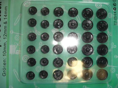 36 Stück Duckknöpfe Metall schwarz, 10, 12 und 14mm Durchmesser