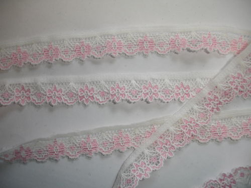 10m elastische Spitze 0,50€/m weiß, rosa 1,4cm breit TA42